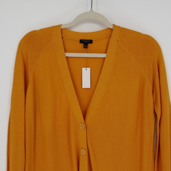 Talbots Women's Yellow Button Front V Neck Cardigan Sweater Size Small Petite - Picture 2 of 14
